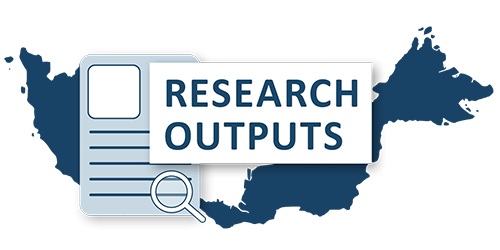 Malaysia map outline with text 'Research outputs'